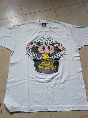 Screen Stars White Tee with Cow Graphic